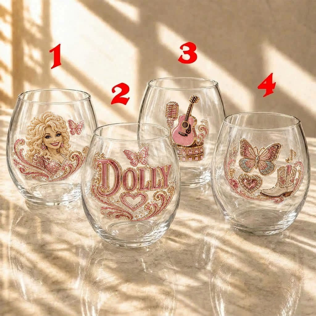 Dolly Parton In Loving Memory Wine Glass Set Rhinestone Queen 1946–2026 Country Music Tribute