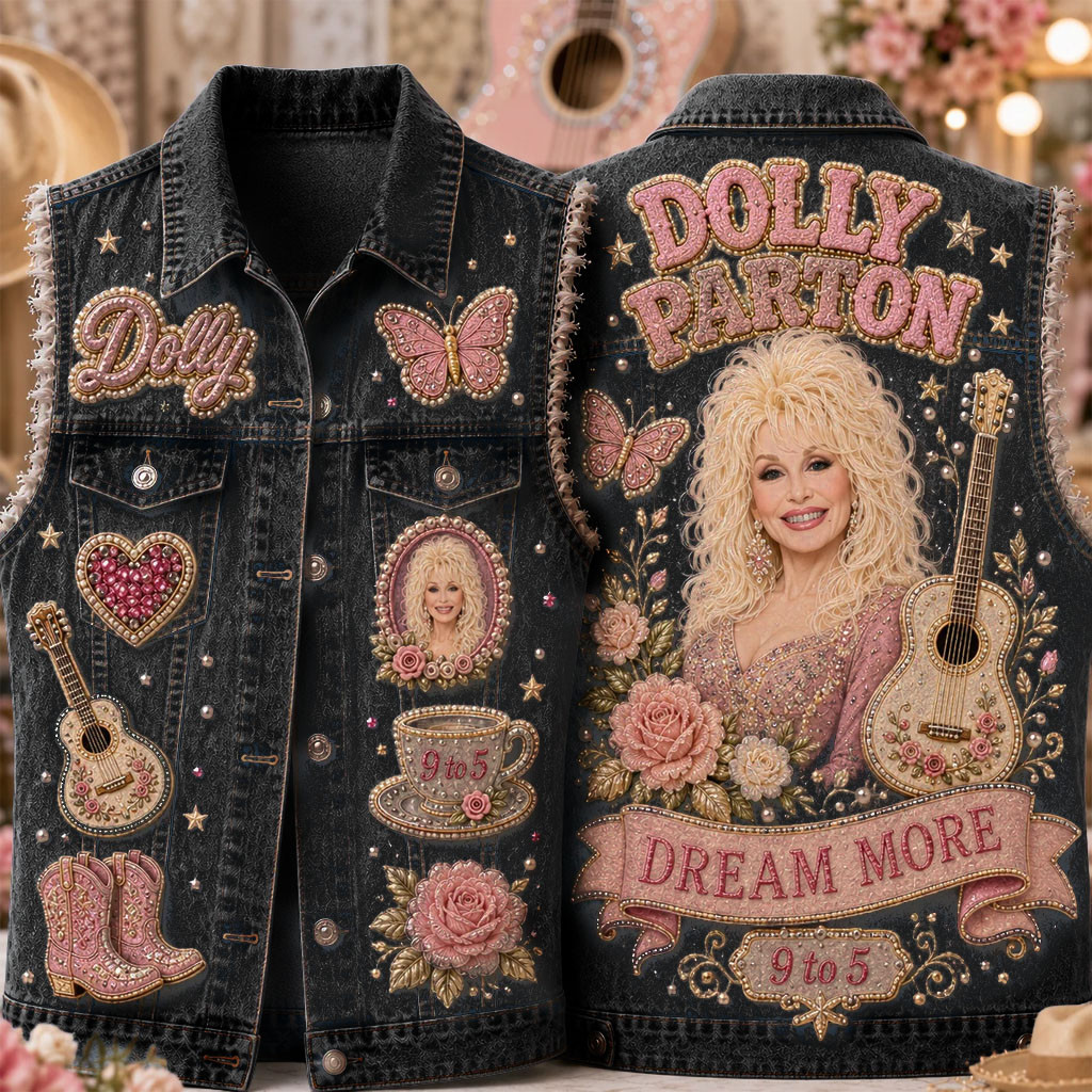 Dolly Parton Merch Dream More 9 To 5 Denim Vest RIP Dolly Parton Merch Memorial Gift Ideas
