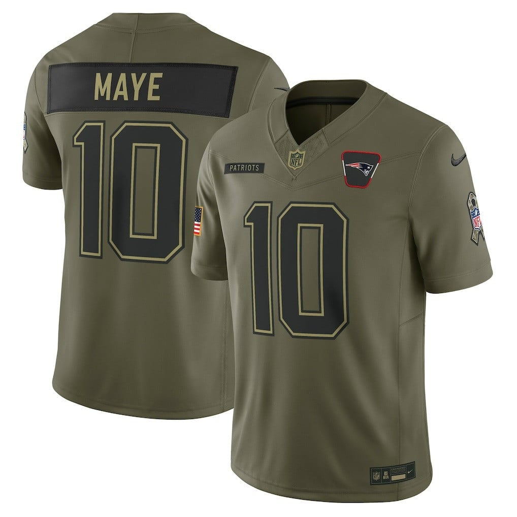 Drake Maye New England Patriots 2025 Salute to Service Limited Jersey - Olive