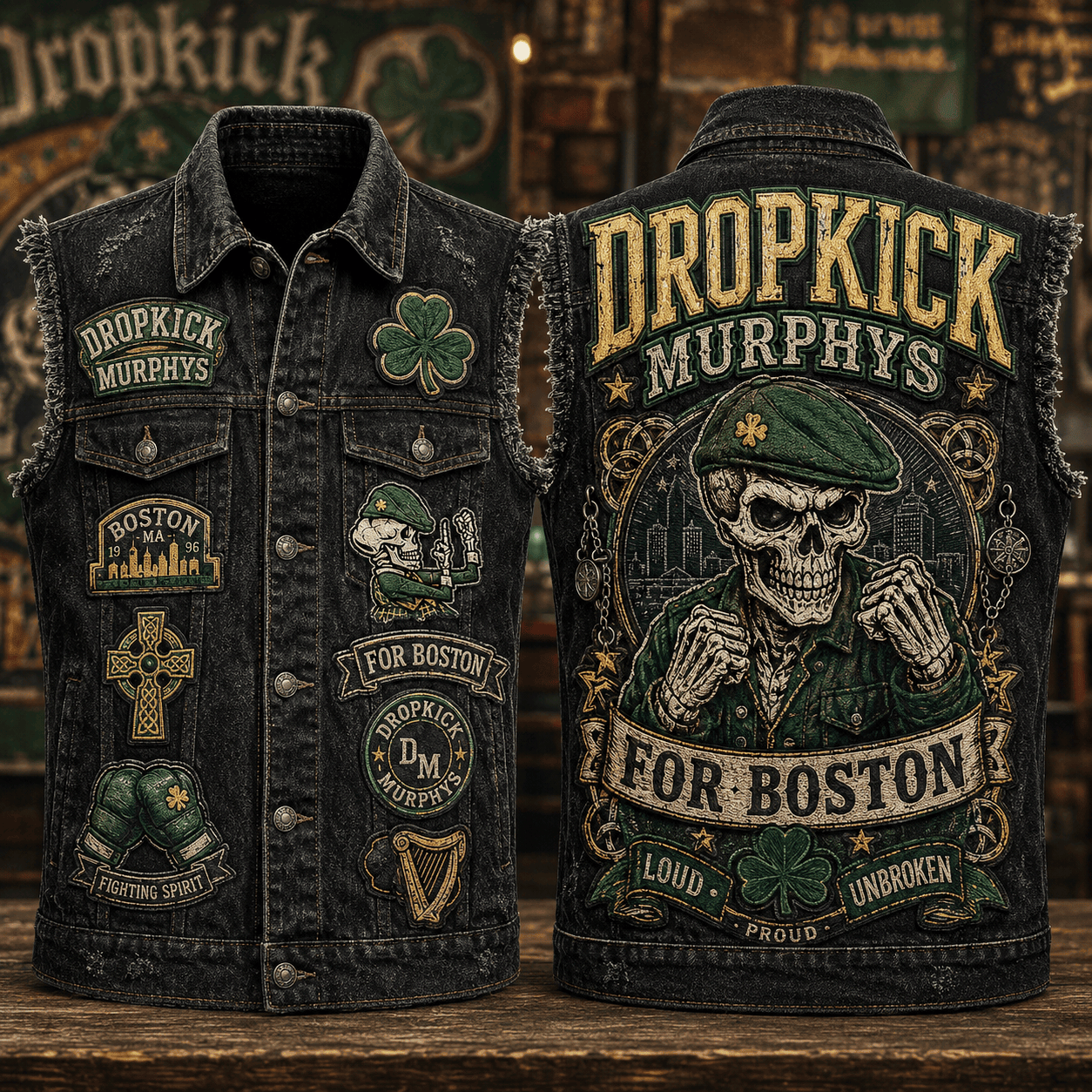 Dropkick Murphys For Boston Denim Vest Loud Unbroken Proud Dropkick Murphys Merch Men