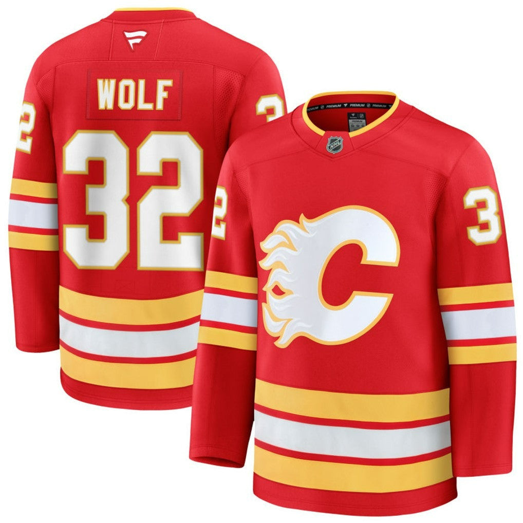 Dustin Wolf Calgary Flames 2025 Home Premium Jersey - Red 1 Dustin Wolf Calgary Flames 2025 Home Premium Jersey - Red