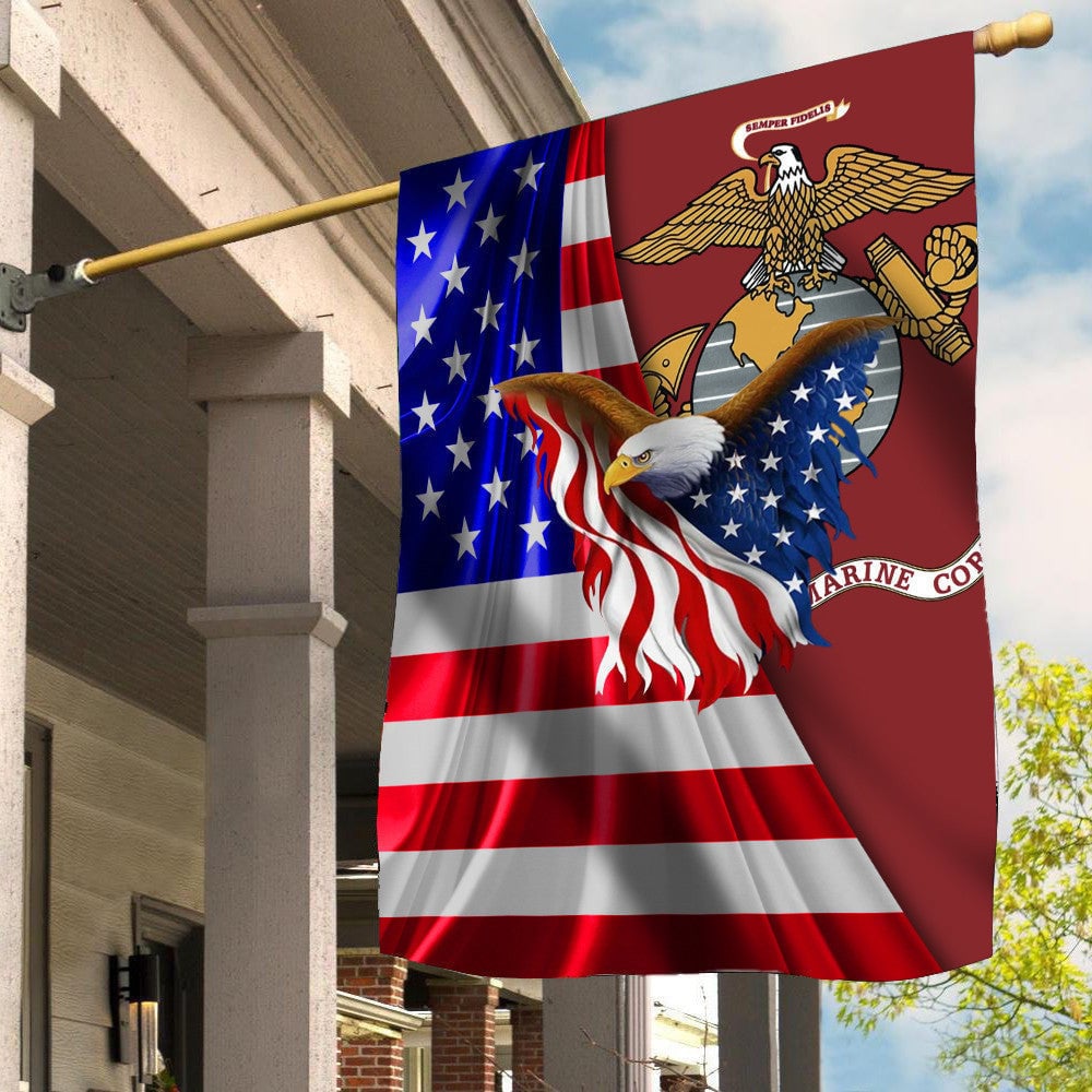 Eagle US Marine Corps Flag With American Flag 4th Of July Decoration Ideas For Outside
