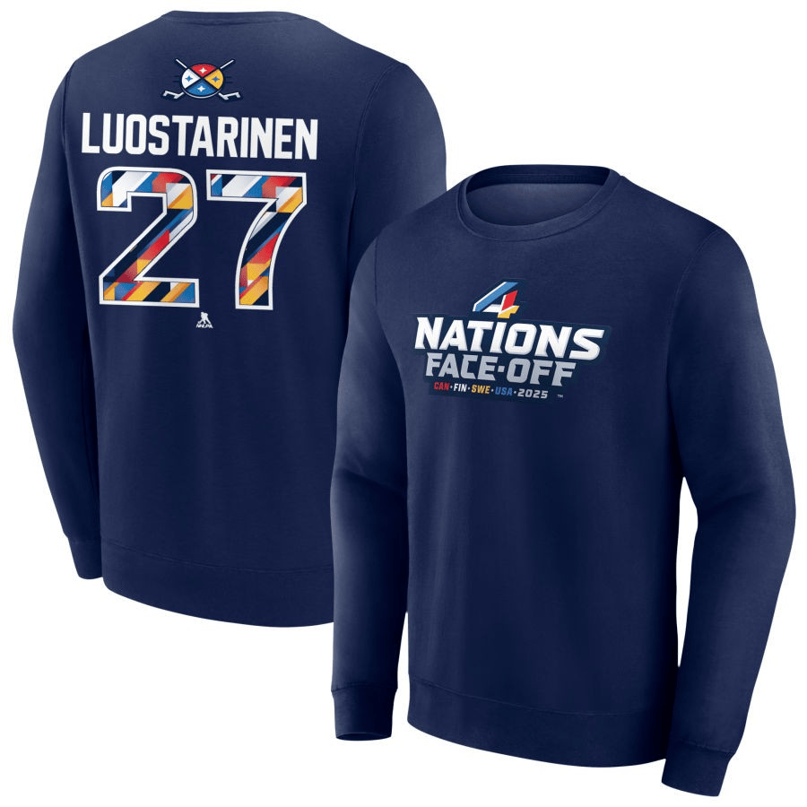 Eetu Luostarinen 2025 4 Nations Face-Off Pick-A-Player Pullover Navy Sweatshirt