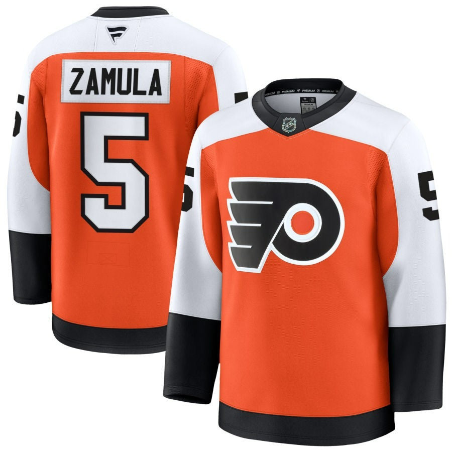 Egor Zamula Philadelphia Flyers 2025 Home Premium Orange Jersey 1 Egor Zamula Philadelphia Flyers 2025 Home Premium Orange Jersey