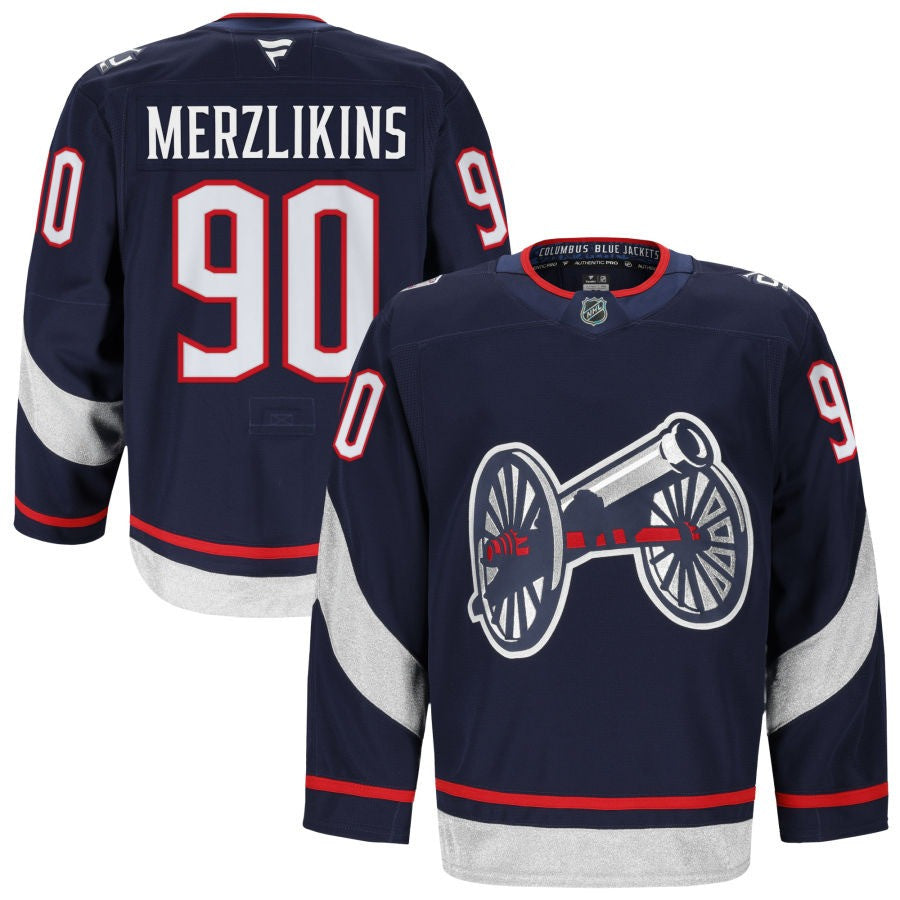 Elvis Merzlikins Columbus Blue Jackets 2025 NHL Stadium Series Premium Navy Jersey 1 Elvis Merzlikins Columbus Blue Jackets 2025 NHL Stadium Series Premium Navy Jersey