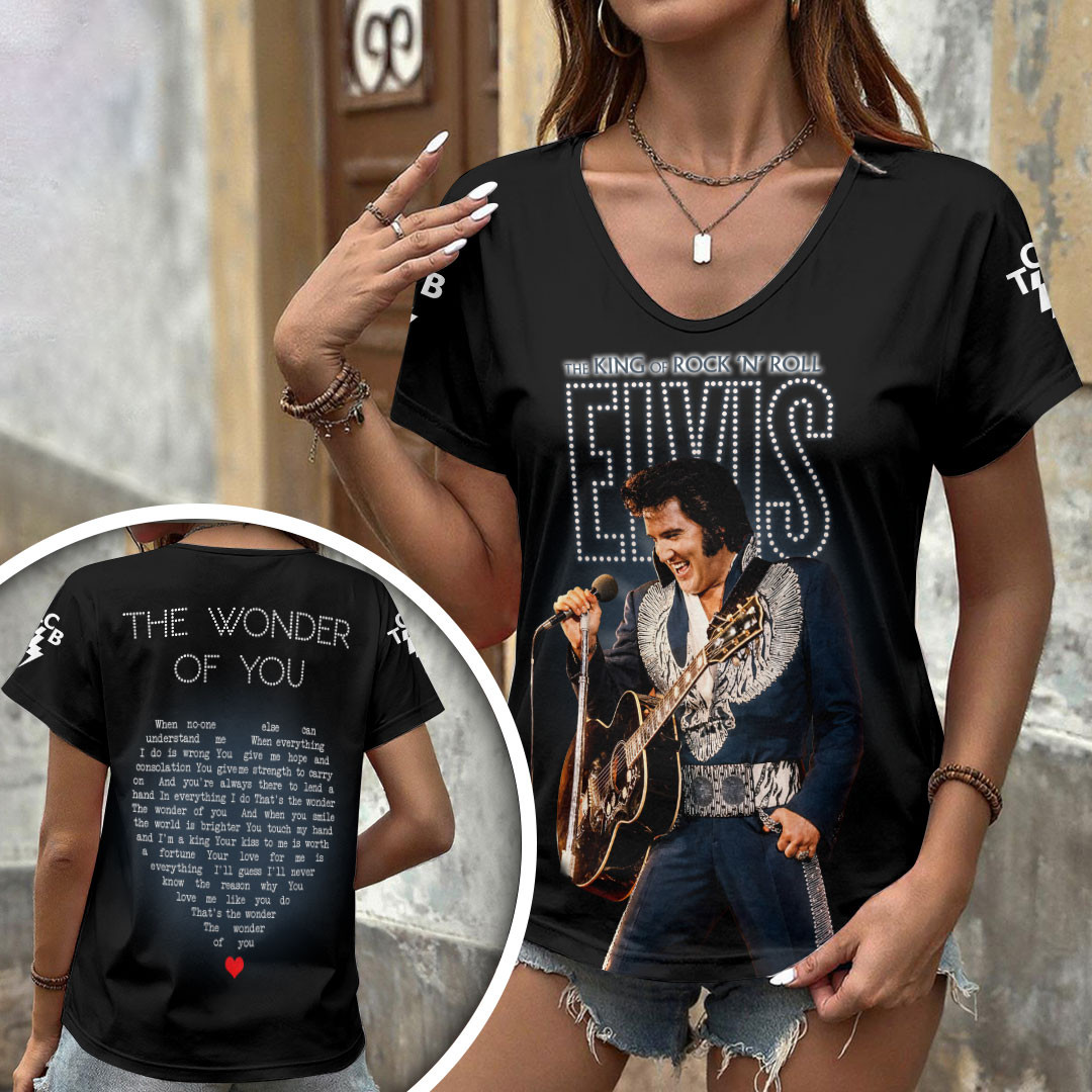 Elvis Presley The Wonder Of You V-Neck Shirt The King Of Rock N Roll Elvis Presley Merch Womens