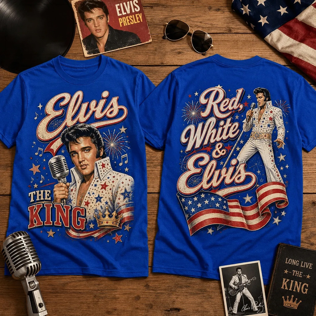 Elvis Presley Vintage Red White And Blue Patriotic T-Shirt Elvis Presley Merch July 4th Gifts