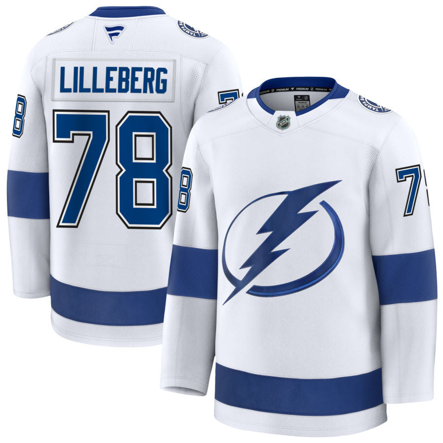 Emil Lilleberg Tampa Bay Lightning 2025 Away Jersey - White 1 Emil Lilleberg Tampa Bay Lightning 2025 Away Jersey - White