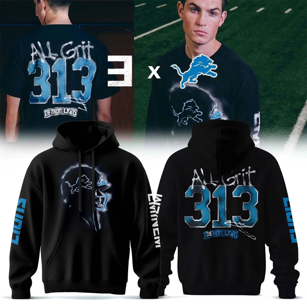 Eminem X Detroit Lions Merch 2026 All Grit 313 Hoodie Gift Ideas For Football Fans