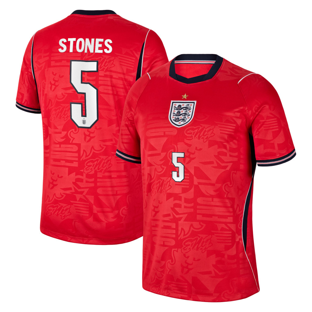England FIFA World Cup 2026 Merch Stones #5 England National Team Away Stadium Jersey Red