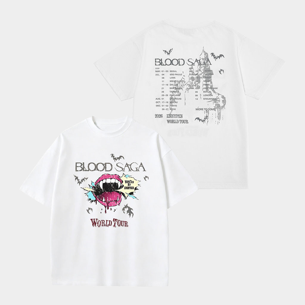 Enhypen Blood Saga Merch 2026 Enhypen Blood Saga World Tour T-Shirt Enhypen Tour Merch White