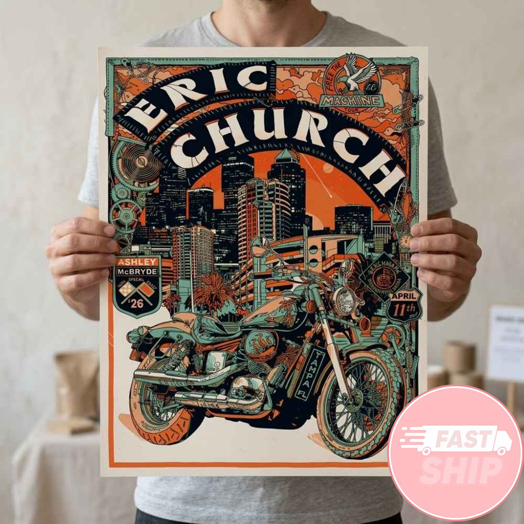 Eric Church Free The Machine Tour 2026 At Benchmark International Arena Tampa Florida Poster Decor