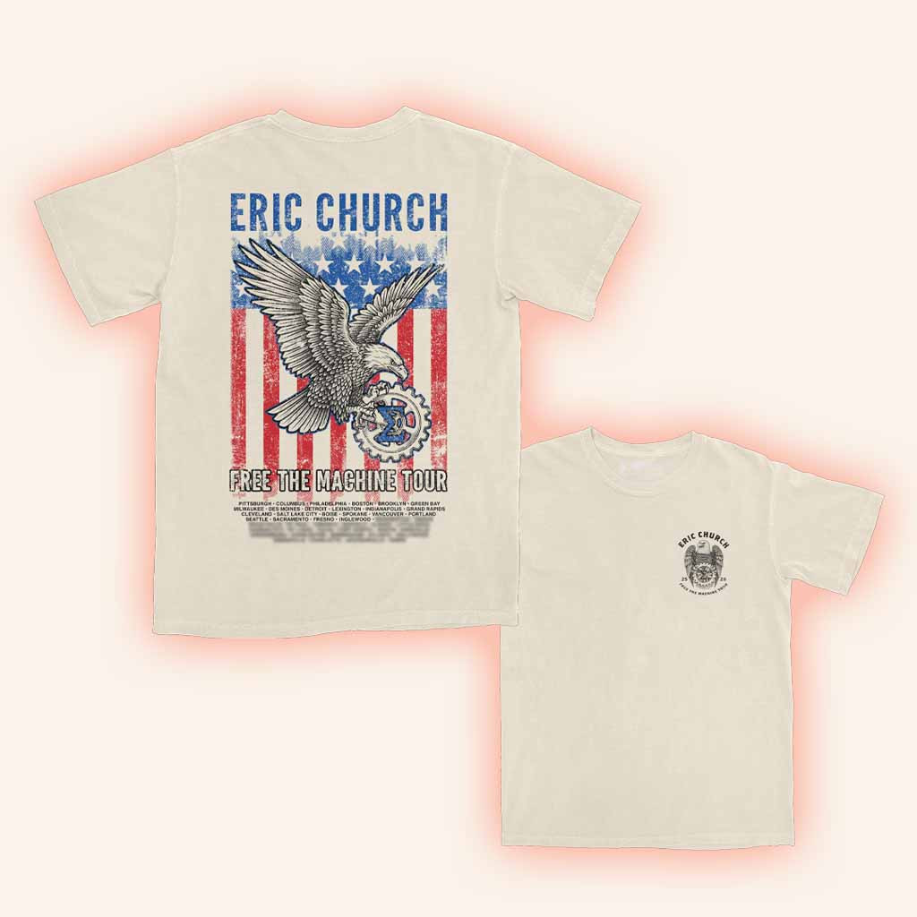 Eric Church Merch Free The Machine Tour Natural Eagle T-Shirt Presents For Music Lovers