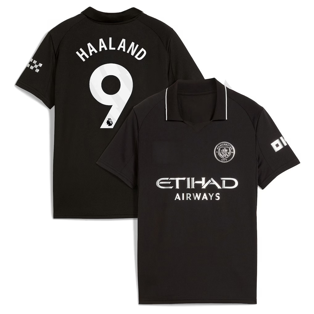 Erling Haaland Manchester City 2025 2026 Away Jersey Black Erling Haaland Merch Fan Gifts