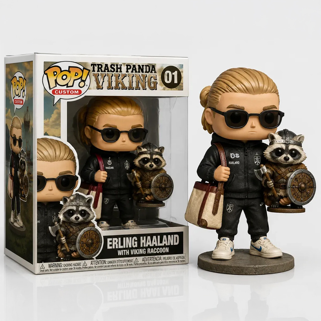 Erling Haaland With Trash Panda Viking Raccoon Funko Pop Norway Erling Haaland Merch 2026