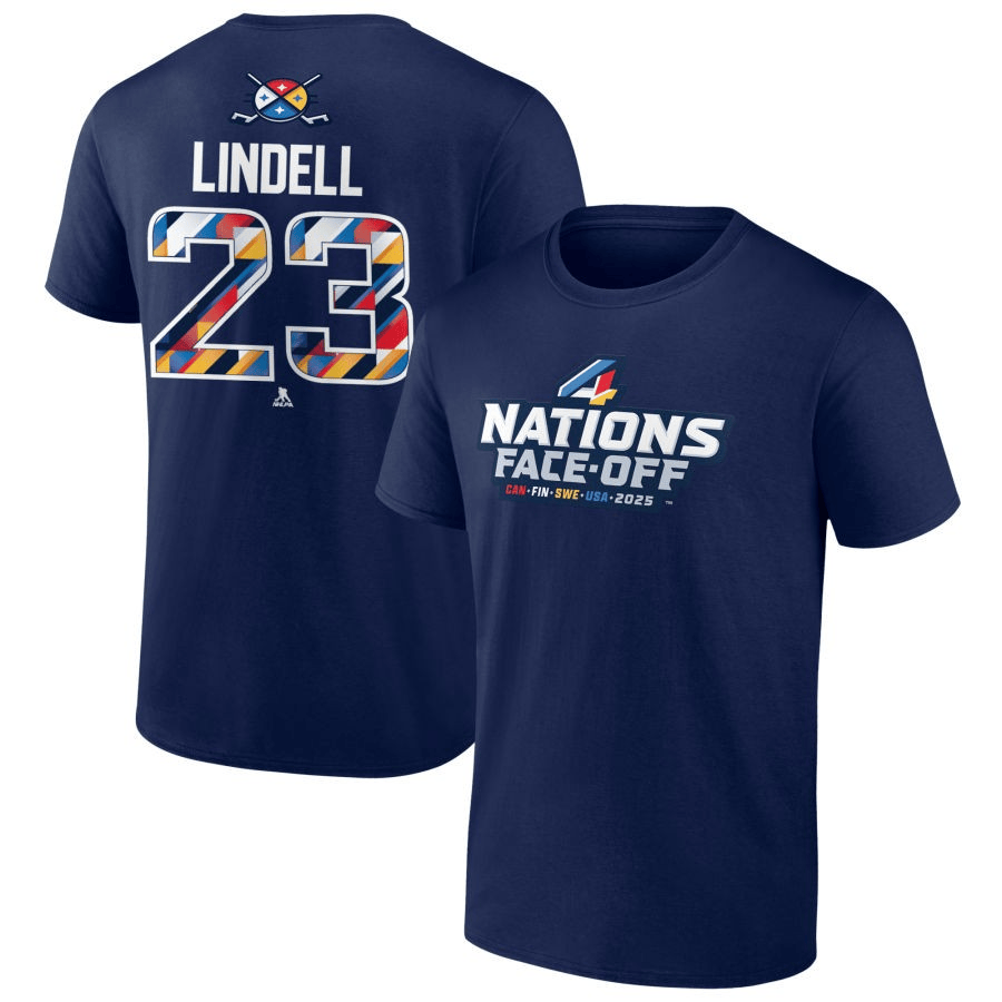 Esa Lindell 2025 4 Nations Face-Off Pick-A-Player Navy T-Shirt 1 Esa Lindell 2025 4 Nations Face-Off Pick-A-Player Navy T-Shirt