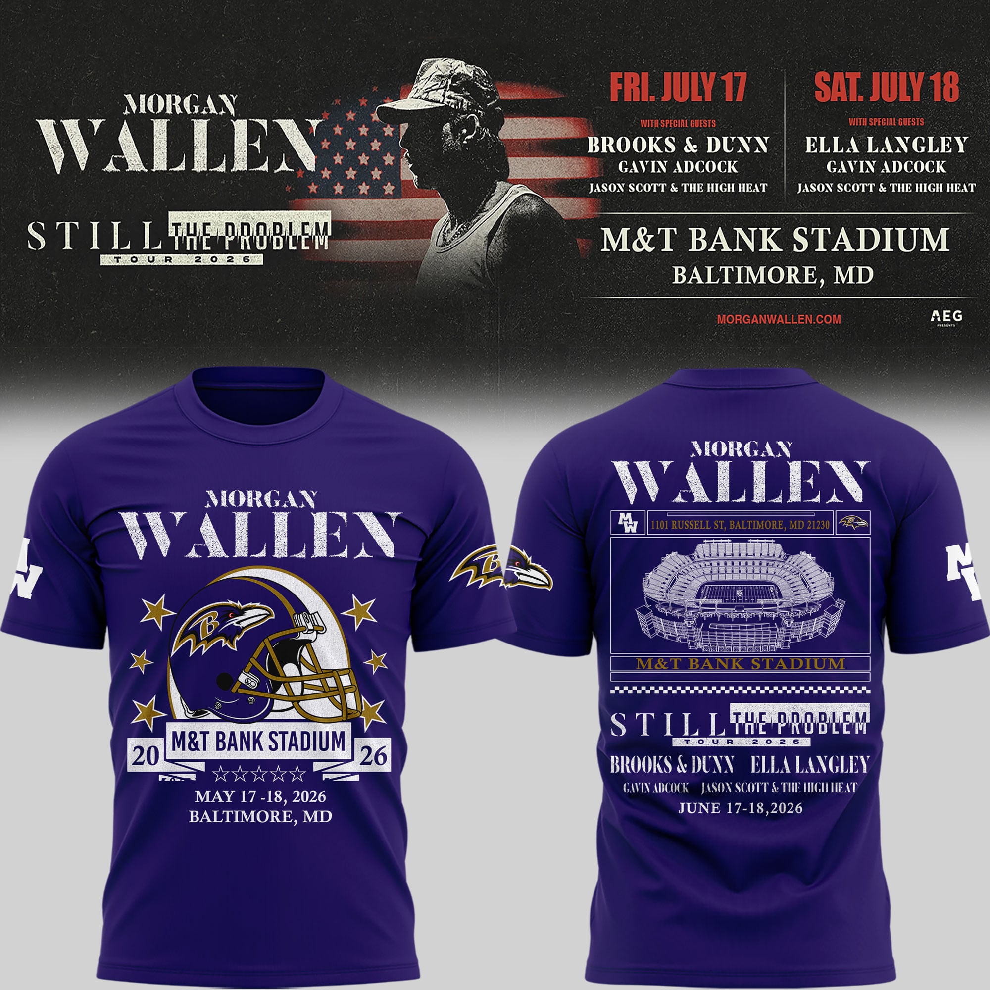 Exclusive Version Baltimore Ravens x Morgan Wallen Tshirt 2026