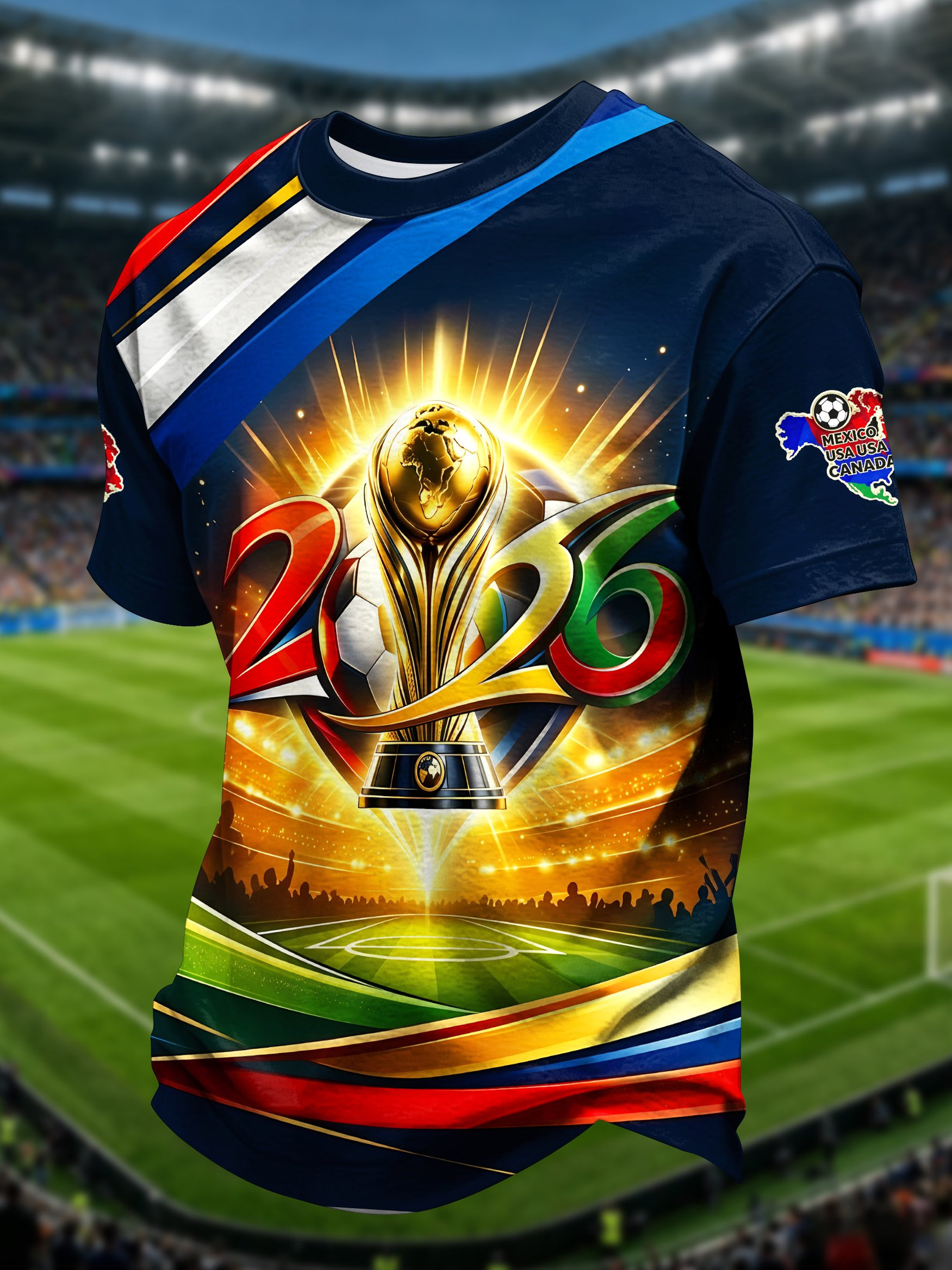 FIFA World Cup 2026 Golden T-Shirt Gold Trophy Stadium Clothing Gift Ideas