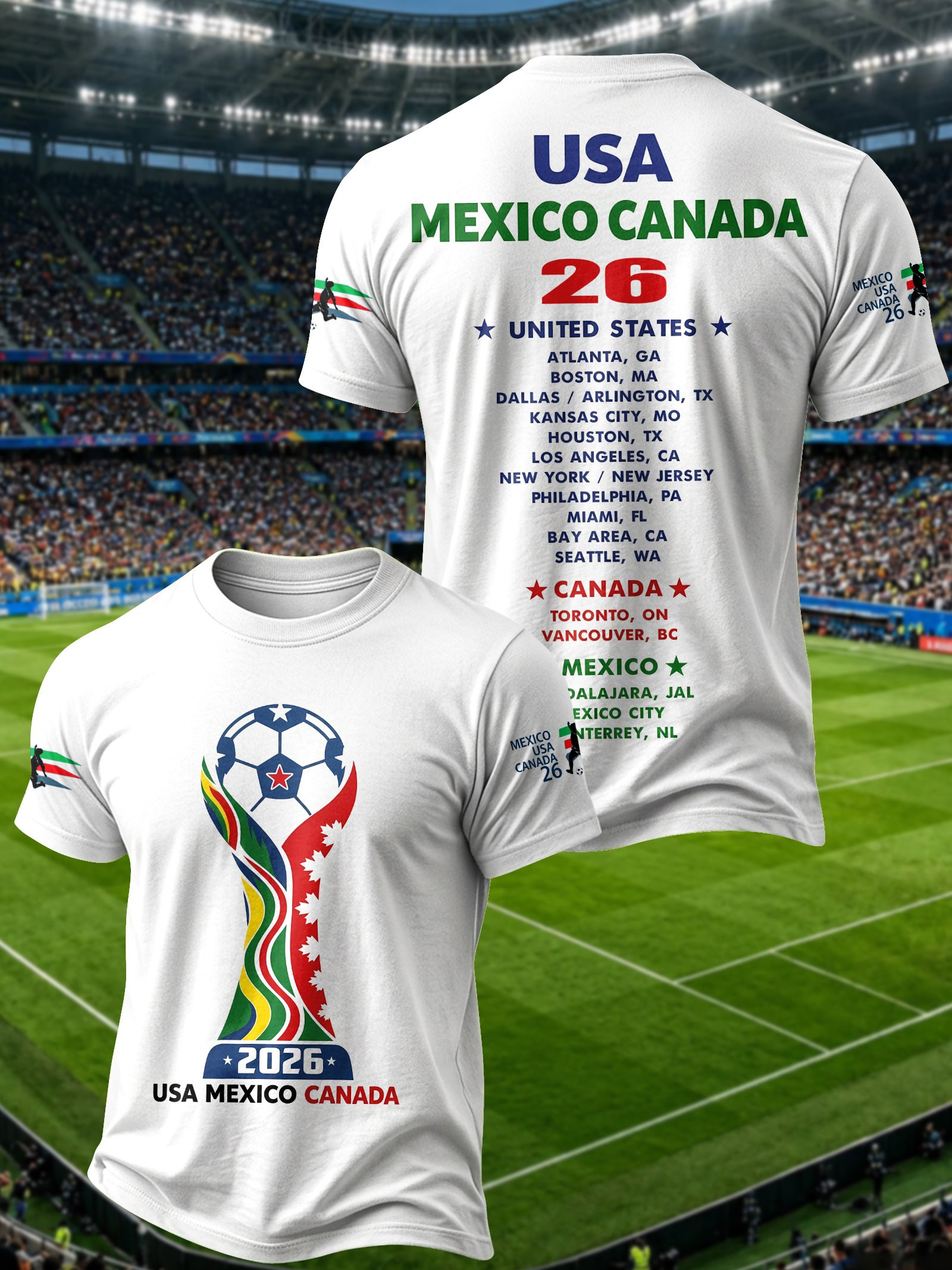 FIFA World Cup 2026 Host Cities T-Shirt US MX CA Venues Host Cities List Merch Gift For Men