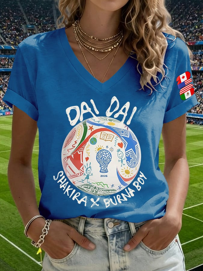 FIFA World Cup 2026 Shakira Dai Dai V-Neck Shirt Shakira Dai Dai Green Tee Gift For Her - Image 6