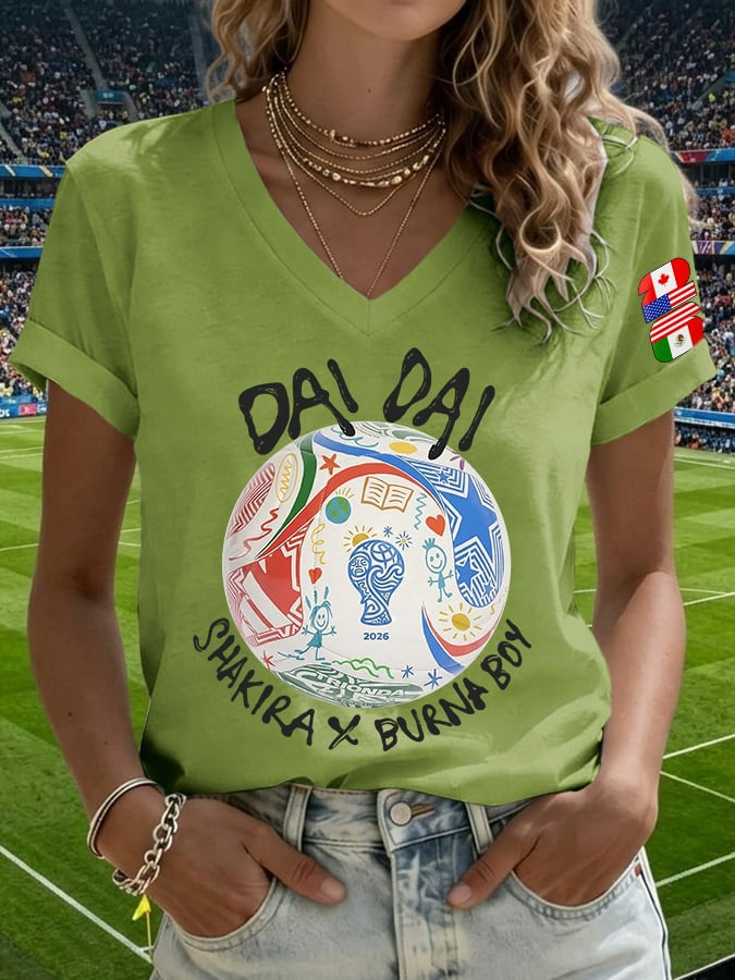 FIFA World Cup 2026 Shakira Dai Dai V-Neck Shirt Shakira Dai Dai Green Tee Gift For Her - Image 5