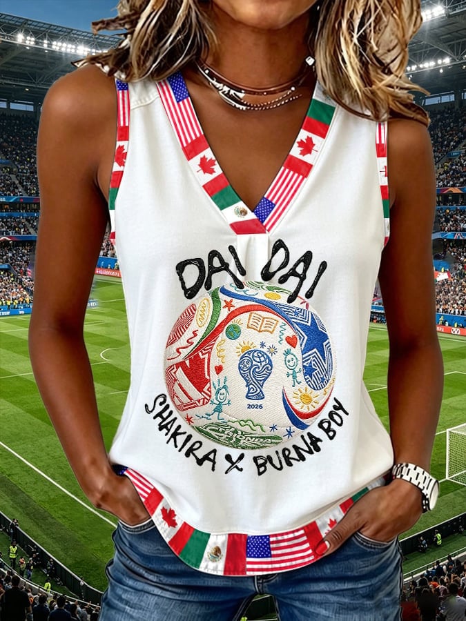 FIFA World Cup 2026 Shakira Dai Dai V-Neck Tank Top Shakira Dai Dai Clothes Gift For Her