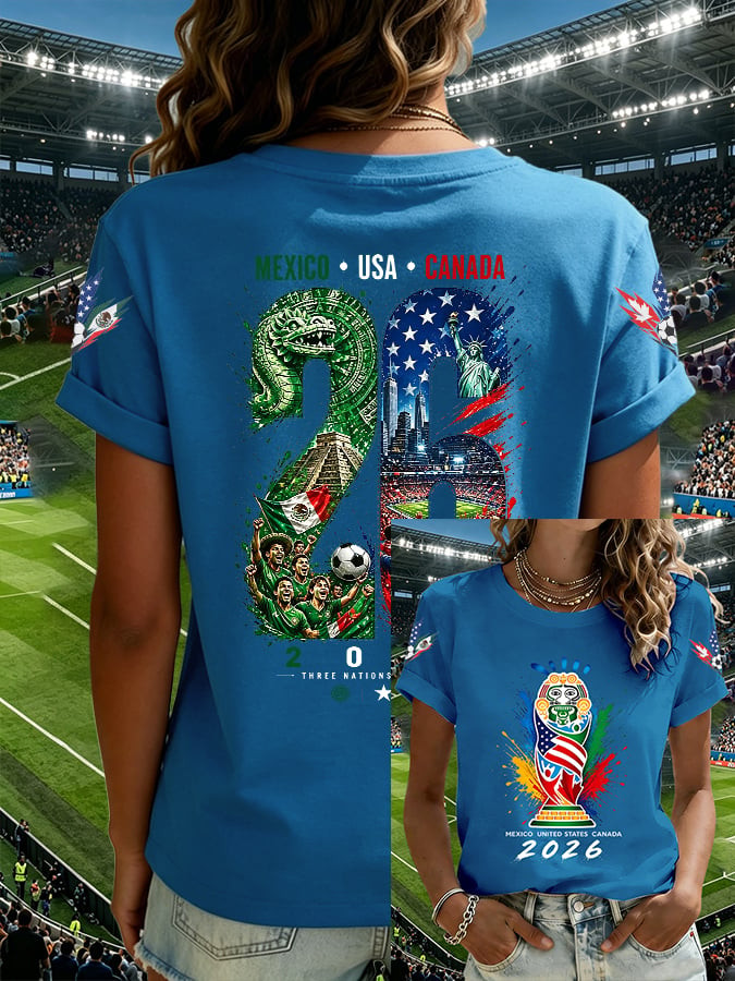FIFA World Cup 2026 USA MX CA T-Shirt USA Canada Mexico Soccer Clothes Gift For Her - Image 4