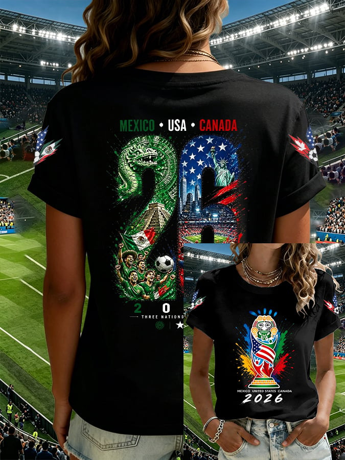FIFA World Cup 2026 USA MX CA T-Shirt USA Canada Mexico Soccer Clothes Gift For Her - Image 2