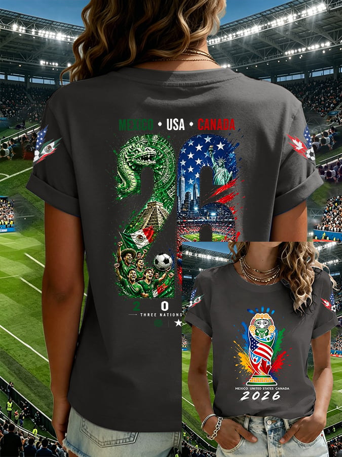 FIFA World Cup 2026 USA MX CA T-Shirt USA Canada Mexico Soccer Clothes Gift For Her - Image 3