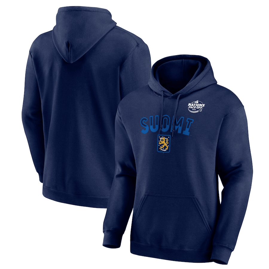 Finland 2025 4 Nations Face-Off Fleece Pullover Navy Hoodie