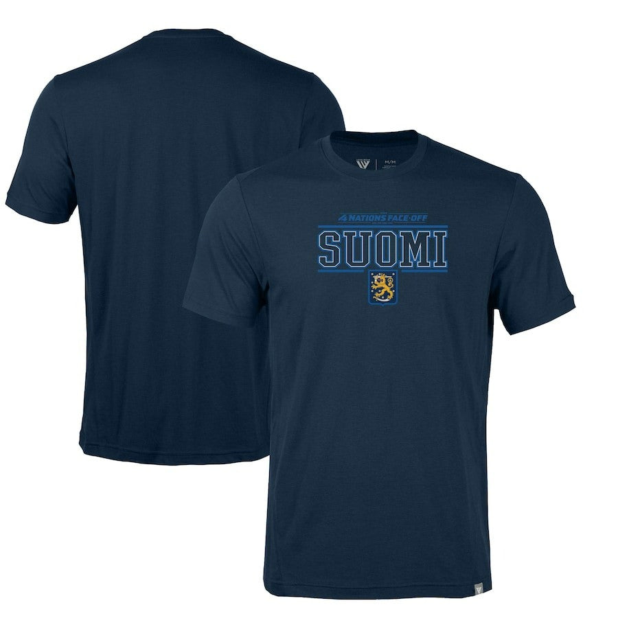 Finland 2025 4 Nations Face-Off Thrive Navy T-Shirt 1 Finland 2025 4 Nations Face-Off Thrive Navy T-Shirt