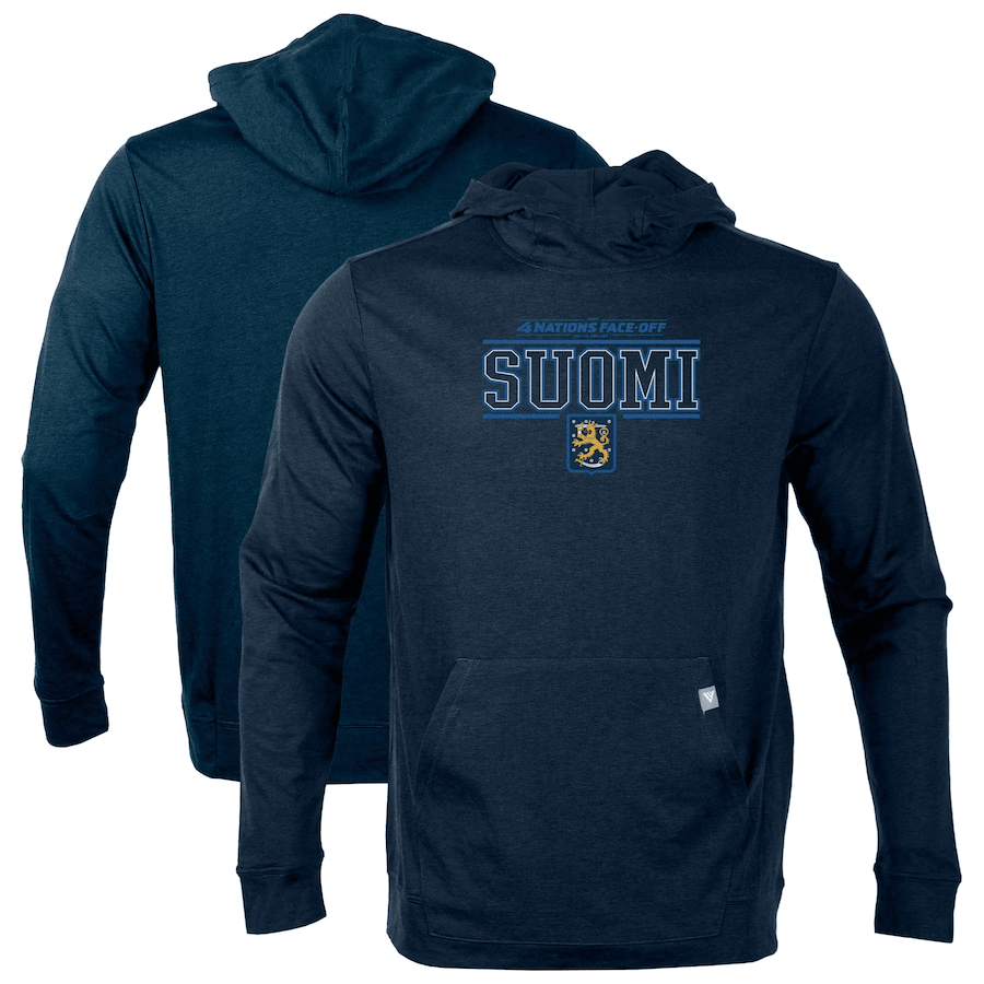 Finland 2025 4 Nations Face-Off Thrive Tri-Blend Pullover Navy Hoodie