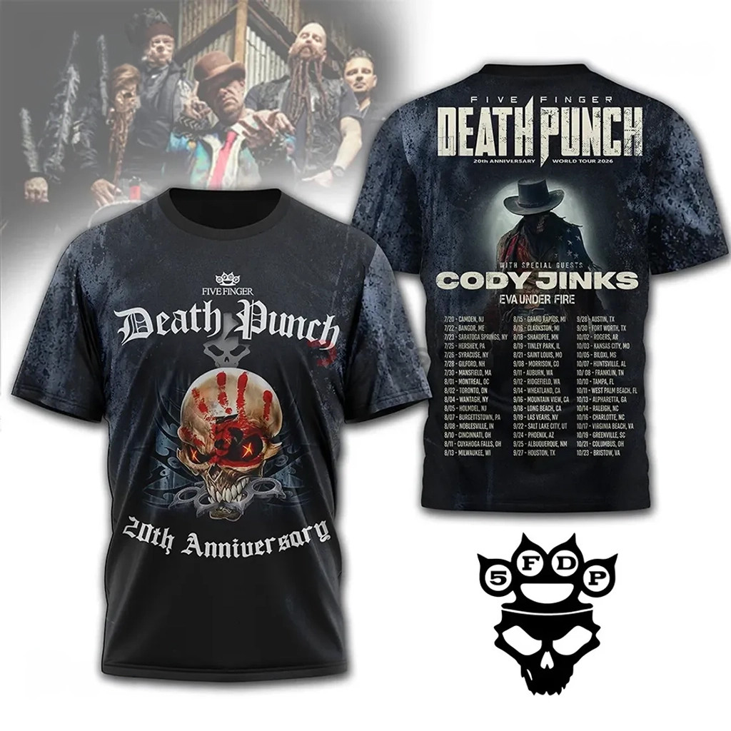 Five Finger Death Punch 20th Anniversary 2026 World Tour T-Shirt FFDP Merch Gift For Band Fans