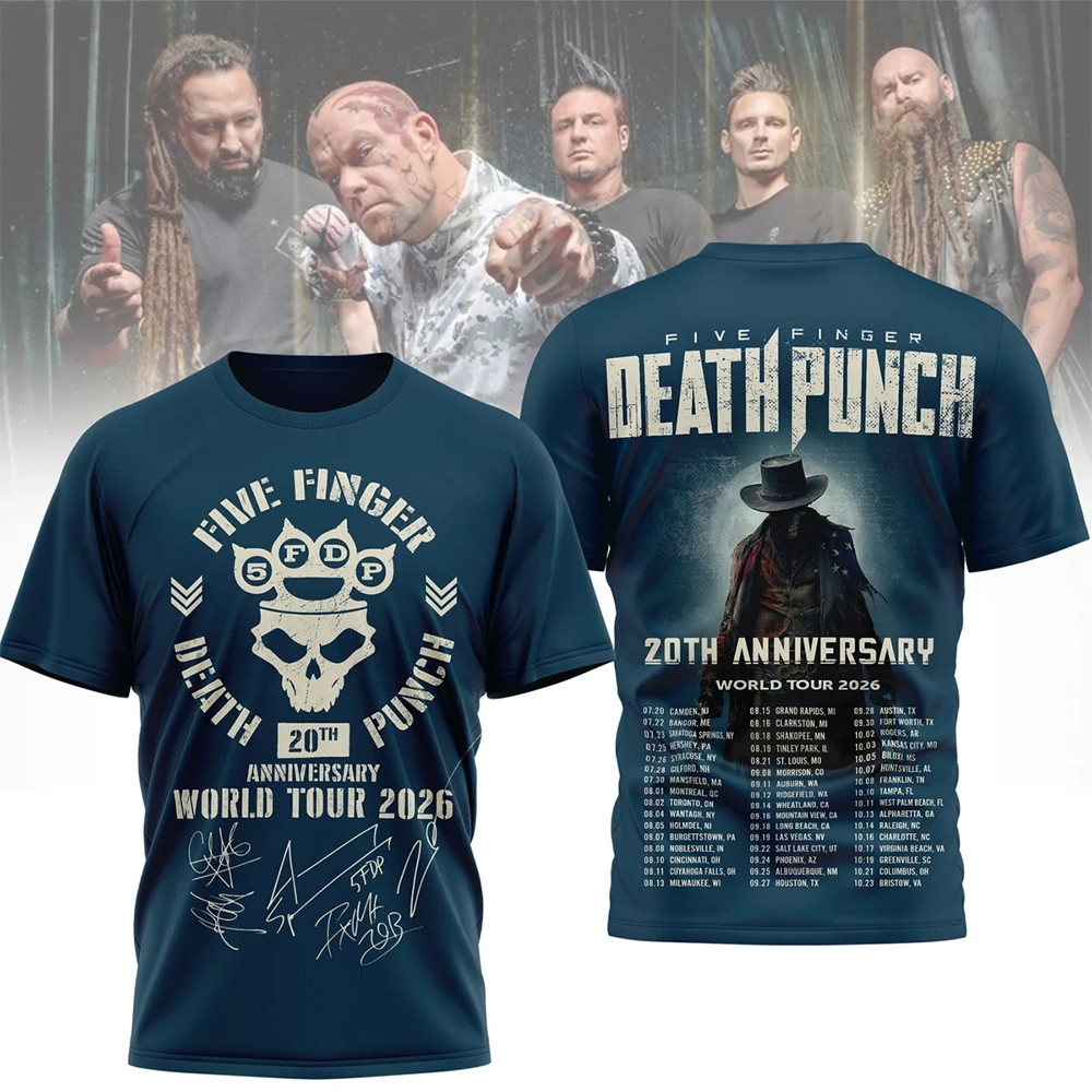 Five Finger Death Punch 20Th Anniversary World Tour 2026 Shirt Five Finger Death Punch Merch