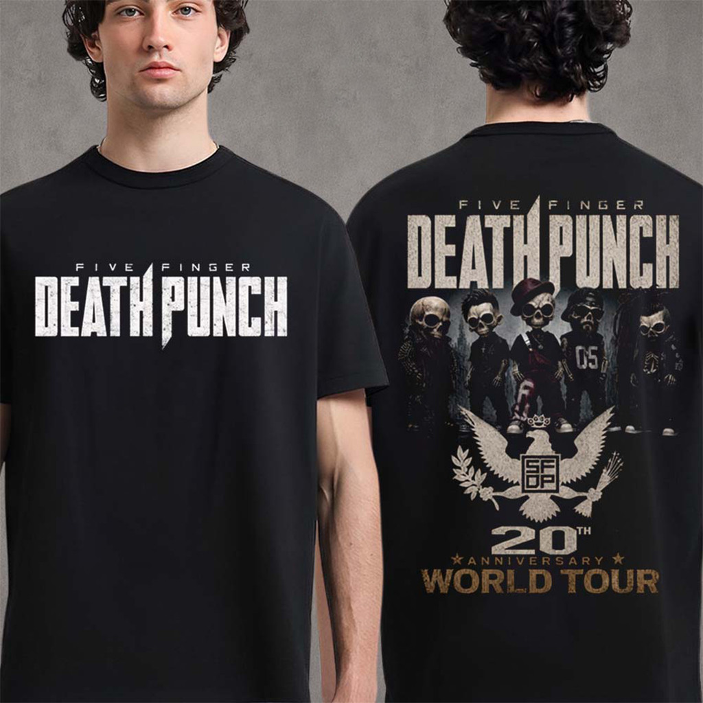 Five Finger Death Punch Merch 20th Anniversary World Tour Skeleton Crew T-Shirt Fans Gifts