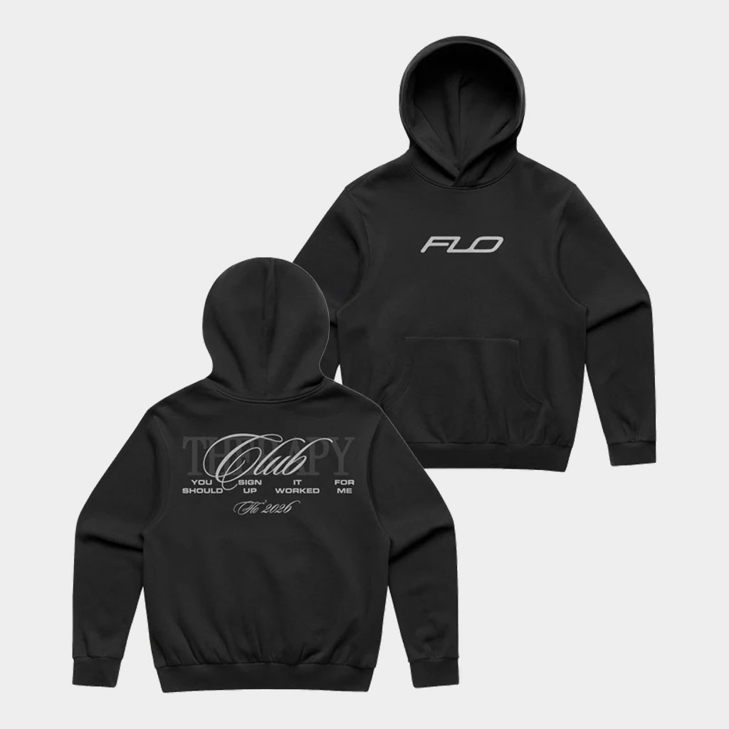 FLO Merch 2026 Therapy At The Club Black Script Hoodie Gifts For My Husband
