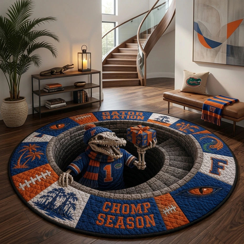 Florida Gators Halloween 2026 Skeleton Illusion Round Rug Florida Gators Merch Home Decor