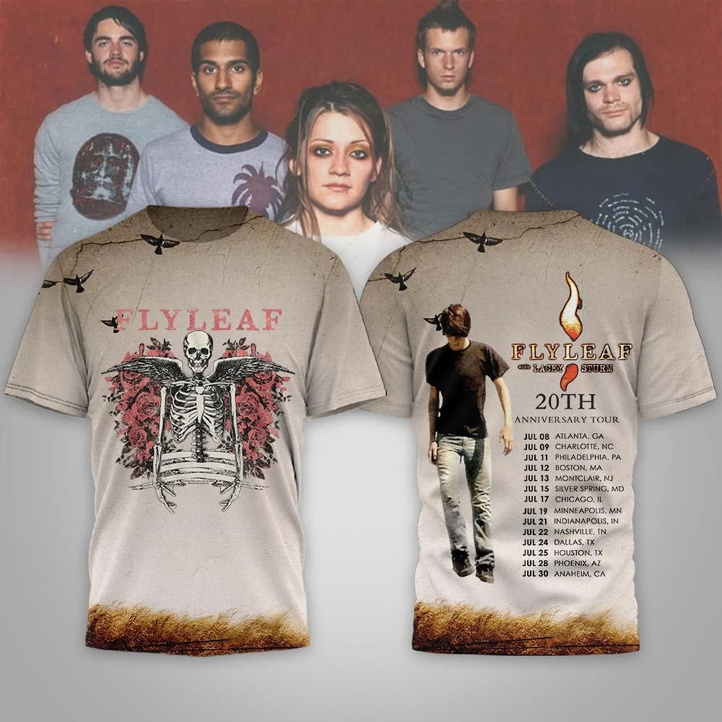Flyleaf with Lacey Sturm 20th Anniversary Tour T-Shirt Flyleaf Merch Gifts For Rock Lovers