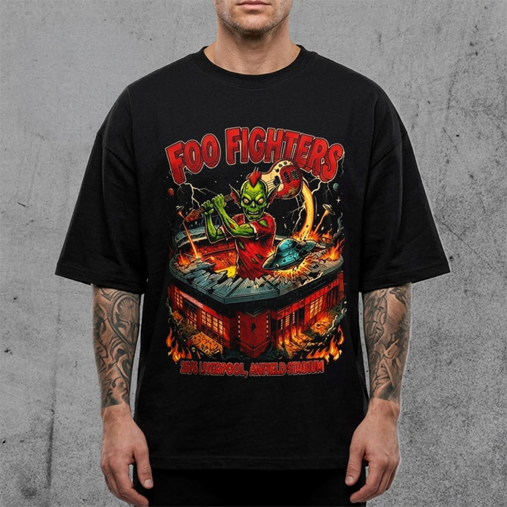 Foo Fighters Liverpool 2026 T-Shirt Alien Electric Guitars Shirt Foo Fighters Merch Black