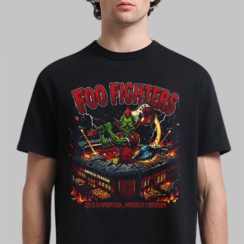 Foo Fighters Liverpool UK 2026 Venue T-Shirt At Anfield Stadium Shirt Foo Fighters Merch Black