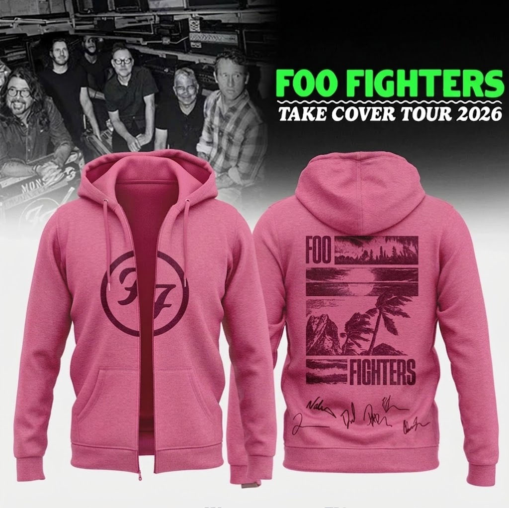 Foo Fighters Merch Take Cover Tour 2026 Zip Hoodie Pink Rock Concert Music Fan Gifts