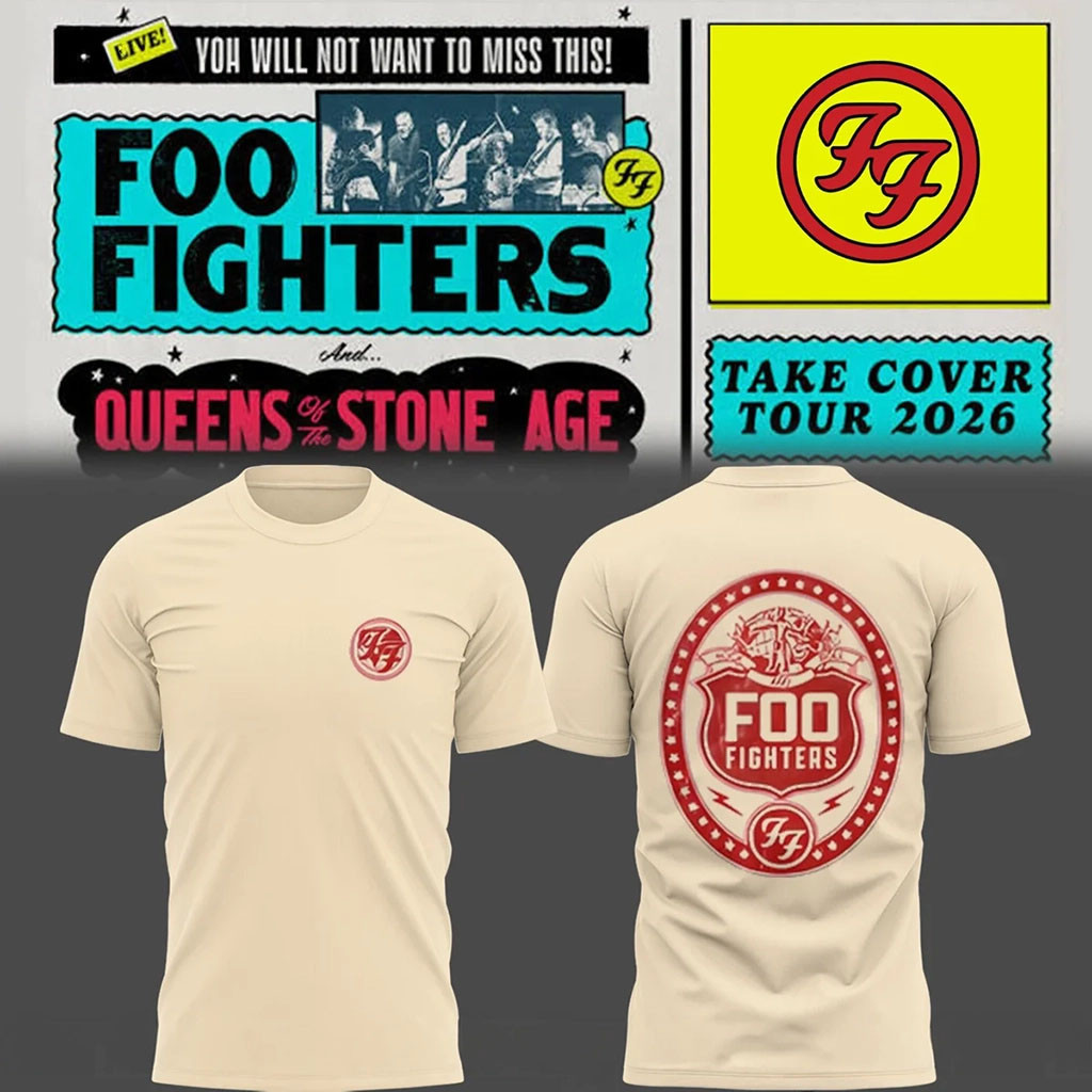 Foo Fighters Take Cover Tour Merch 2026 FF Crest Logo T-Shirt Gift Ideas For Rock Lovers