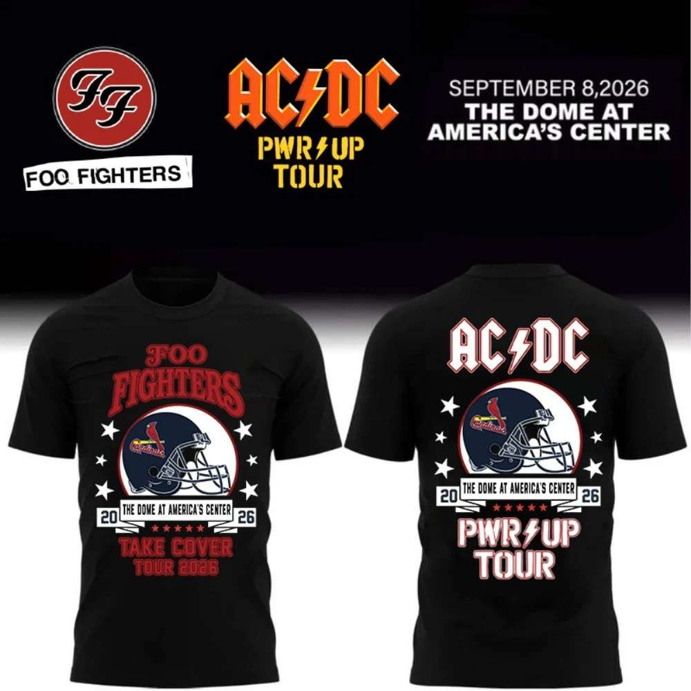 Foo Fighters x ACDC St Louis Cardinals Merch Sept 8 2026 The Dome at America's Center Concert Shirt