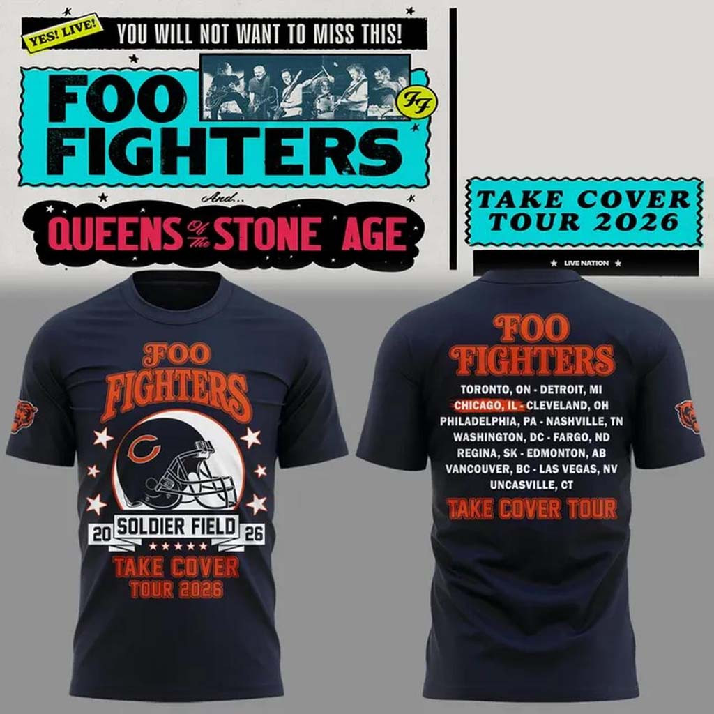 Foo Fighters X Chicago Bears Take Cover Tour 2026 T-Shirt Foo Fighters Concert Merch Fan Gifts
