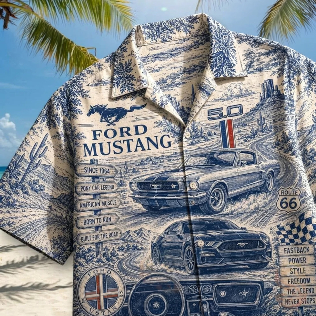 Ford Mustang 2026 Toile De Jouy Hawaiian Shirt Car Lover Apparel Birthday Gift For Him