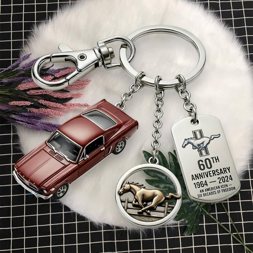 Ford Mustang 60th Anniversary Keychain Six Decades Of Freedom Keyring Ford Merch Dad Gifts
