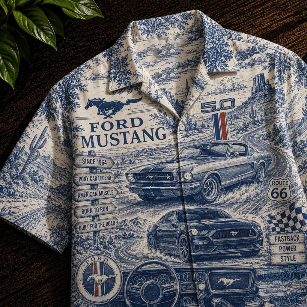 Ford Mustang Summer Tropical Hawaiian Shirt Vintage Button Up Shirt Merch Car Lovers Gifts