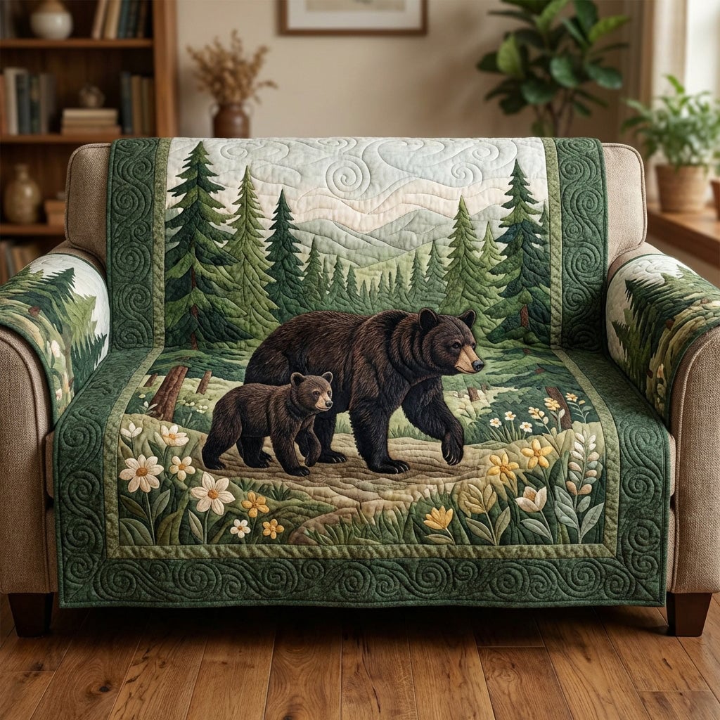 Forest Bear Quilted Couch Cover Washable Furniture Covers For Pets Practical Mother's Day Gifts