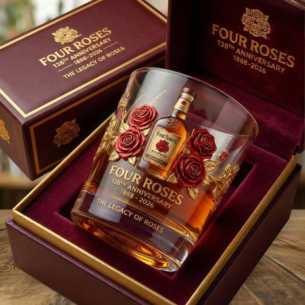 Four Roses 138Th Anniversary 1888 2026 Whiskey Glass Four Roses Merch Birthday Gifts For Him