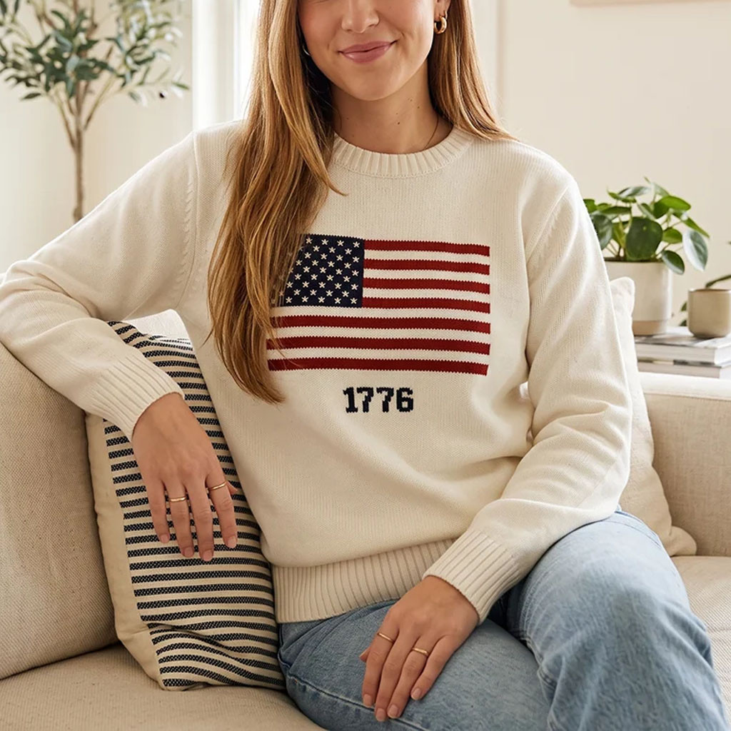 FOX News Merch 1776 American Flag Sweater Christmas Gifts For Patriotic Person